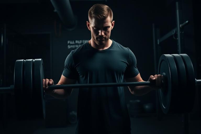Man lifting a barbell in an ME8 training tee